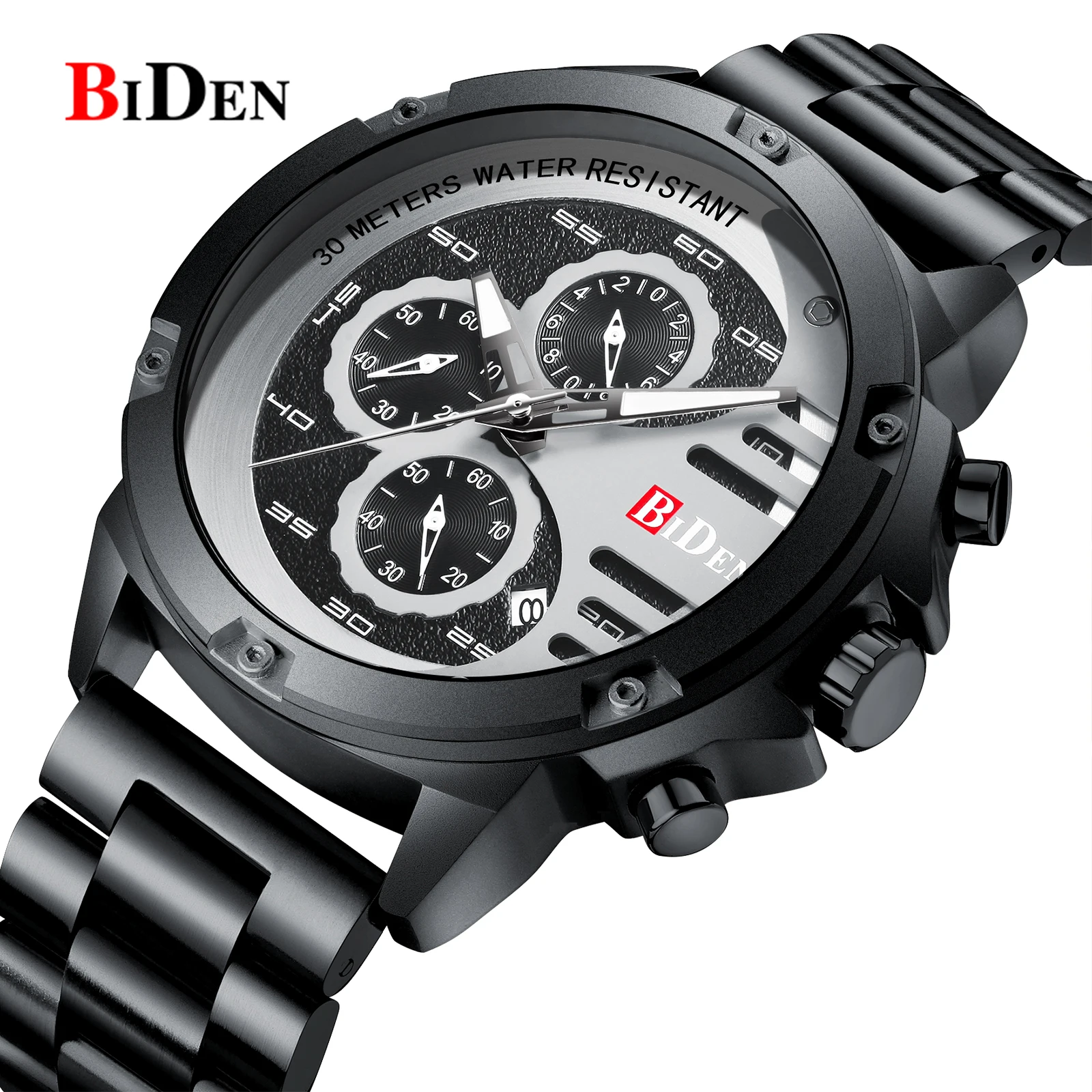 Biden watch man Analogue Watch Gents Date relojes hombre solid stainless steel band quartz chrono sport watch