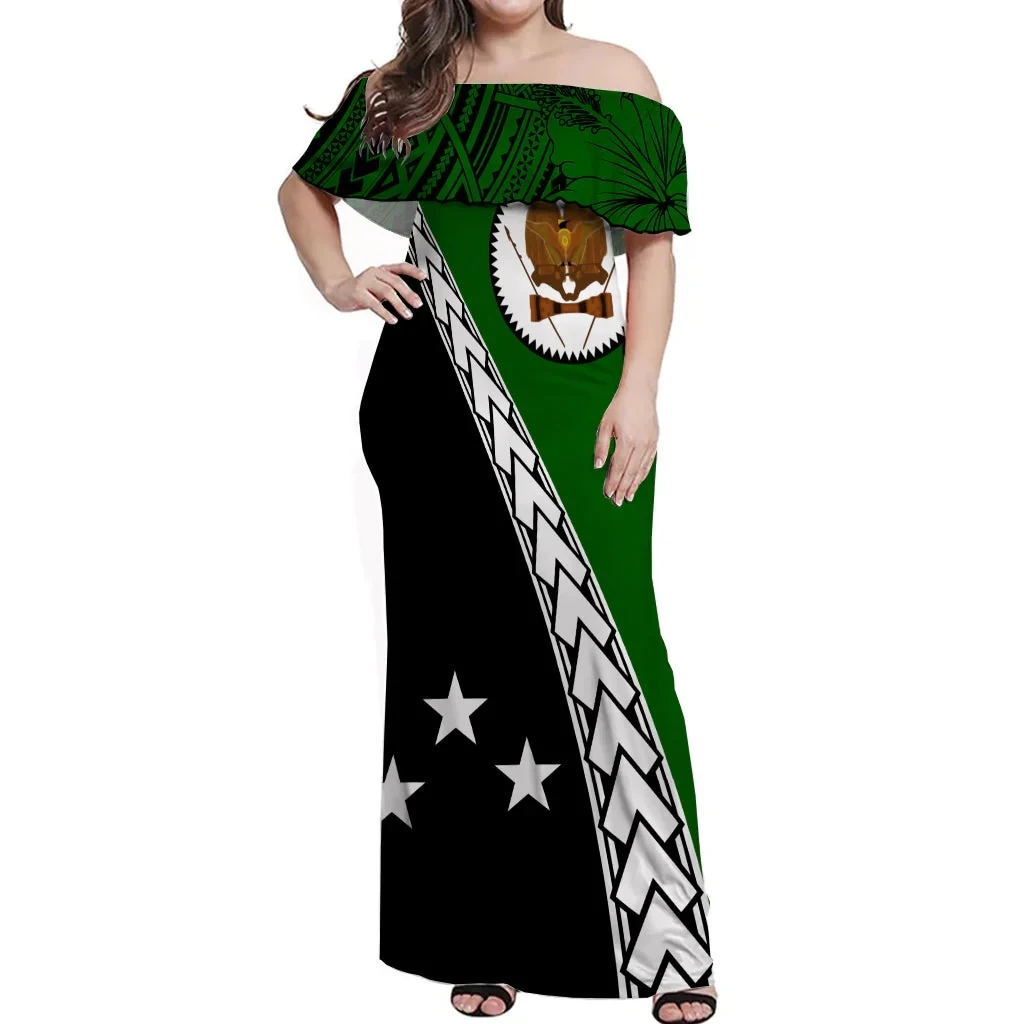 Wholesale Woman Casual Dress Custom Clothes Lady Fashion PNG Tribal Pattern Off Shoulder Long Dresses Western Highlands Clothing