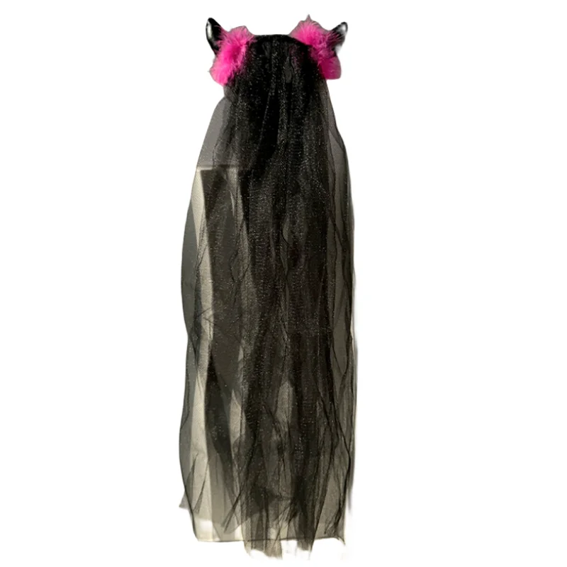 Halloween Decorations hairhoop Costume Party Accessories Black Tulle horns Hairbands Women For Girls Kids Headbands