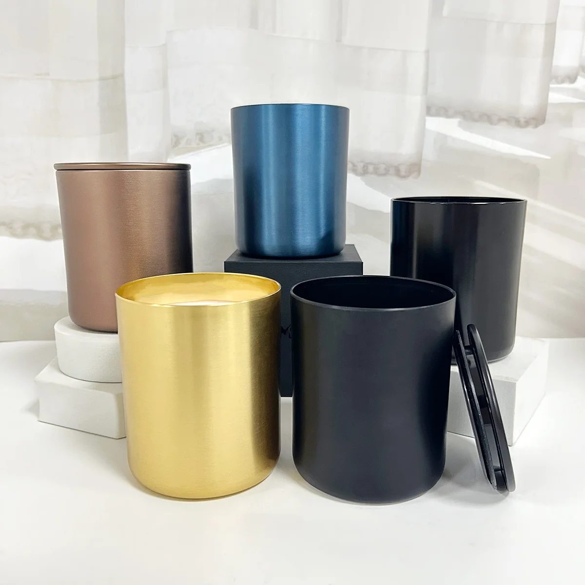 Luxury 11oz Gold Aluminum Metal Candle Jar Custom Wishing Candle Holder Home Decor Candle Container