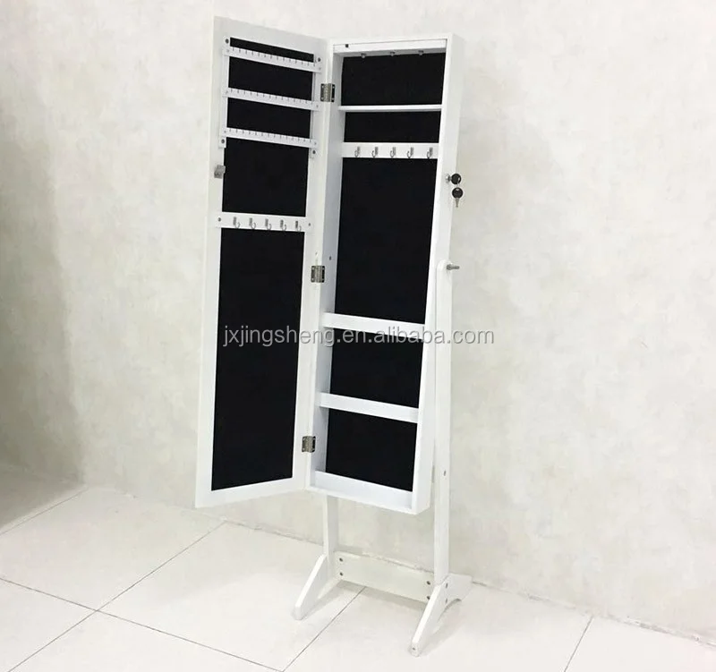 Black home furniture wood jewelry cabinet with standing mirror