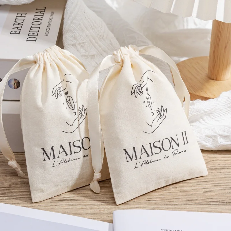Custom Logo Organic Cotton Canvas Gift Packaging Dust Drawstring Bag