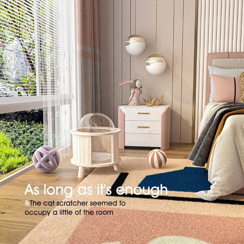 2022 Luxury pet furniture floor capsule solid wood wool jungle gym cat tree one space bowl wooden cat house cat bed