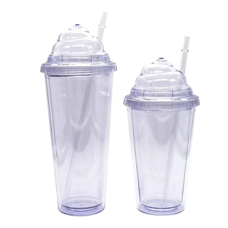 20oz  clear Acrylic tumblers colors double wall  with plastic straw and ice cream shape lid  stock