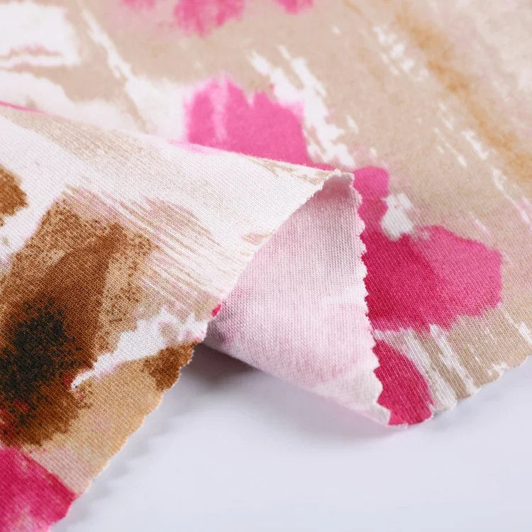 beautiful knitted plain custom flower cotton printed knit jersey fabric for dress