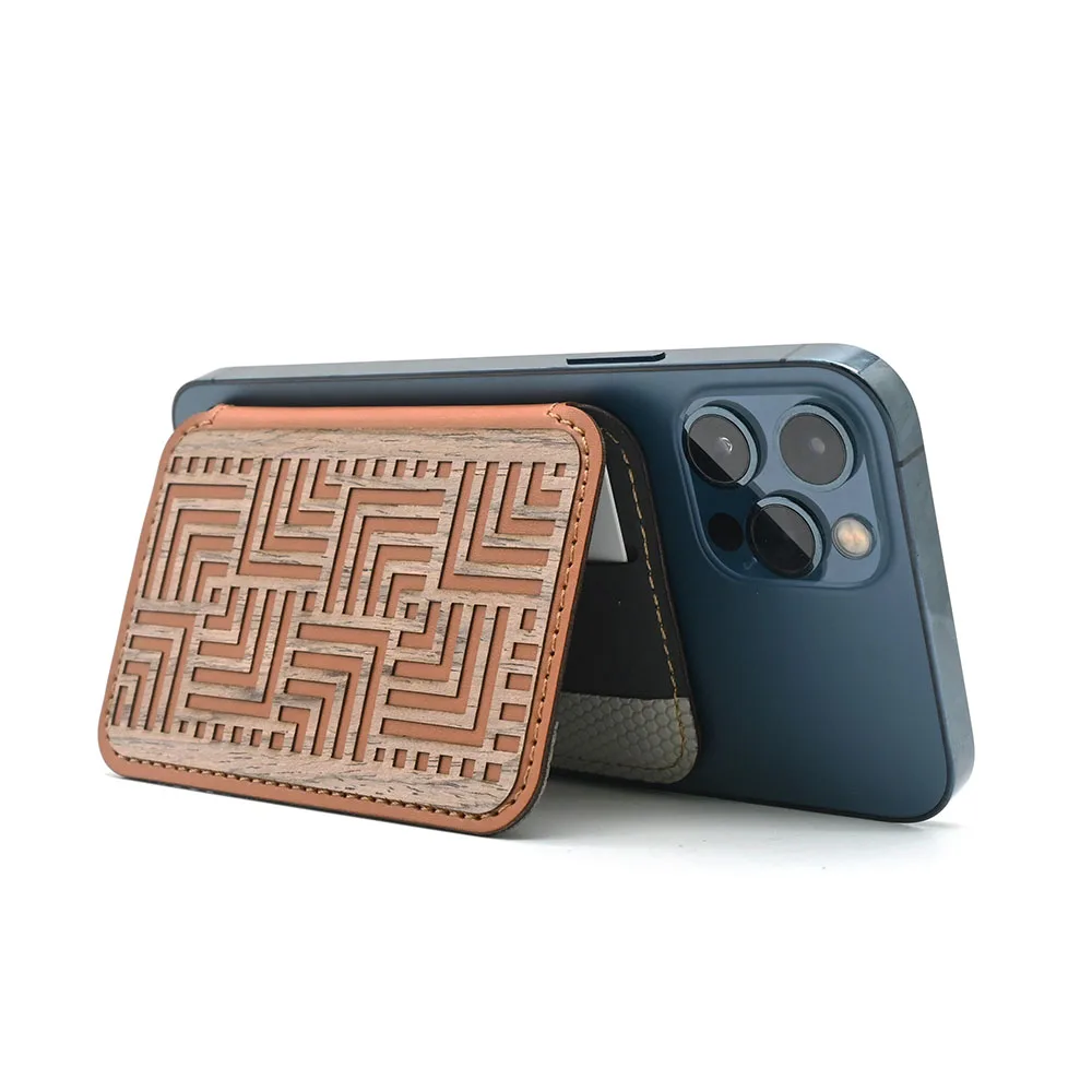 PU Leather Magnetic Cell Pocket Card Holder With Support Stand Foldable Mobile Phone Wallet Case Card Bracket Holder