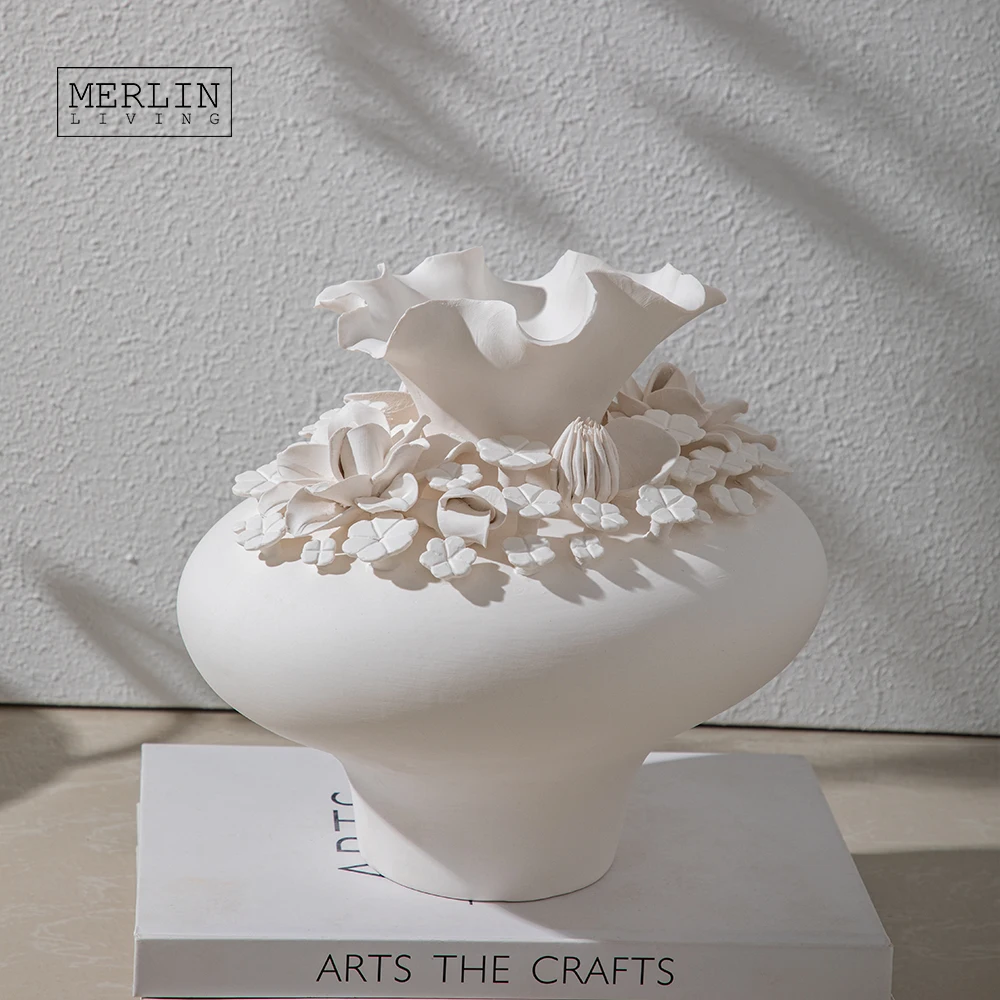 Merlin Living handmade ceramic vase yellow flower glaze vintage vase hotel decor Chaozhou Ceramic Factory manufacturing