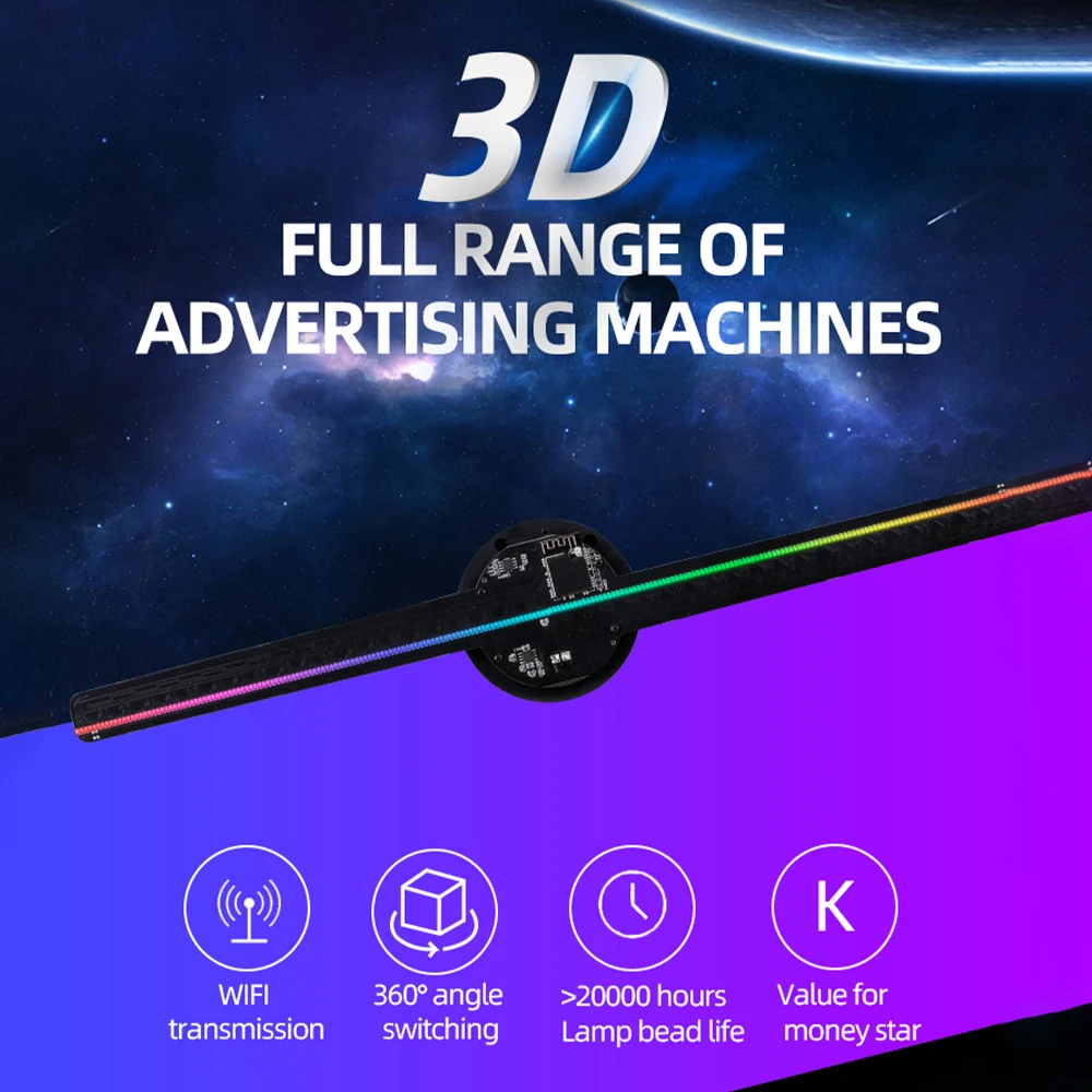 A3W 42cm Hologram Projector 3D Holographic Display Advertising Fan LED Advertising Player Hologram Fan