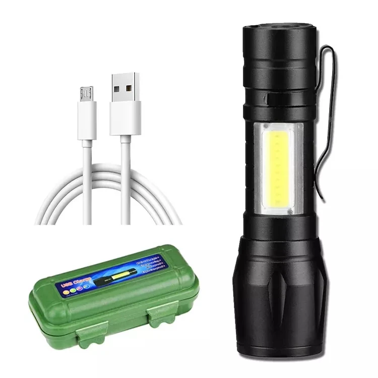 Tactical flashlight USB rechargeable camping flashlight COB Zoomable mini portable flashlight