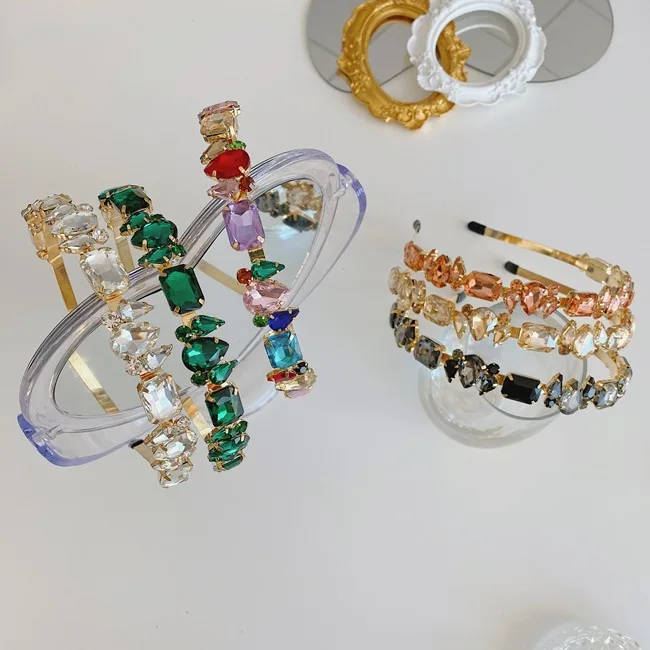 Best Selling Baroque Colorful Diamond Headbands Vintage Shiny Metal Hair Bands Wedding Hair Accessories