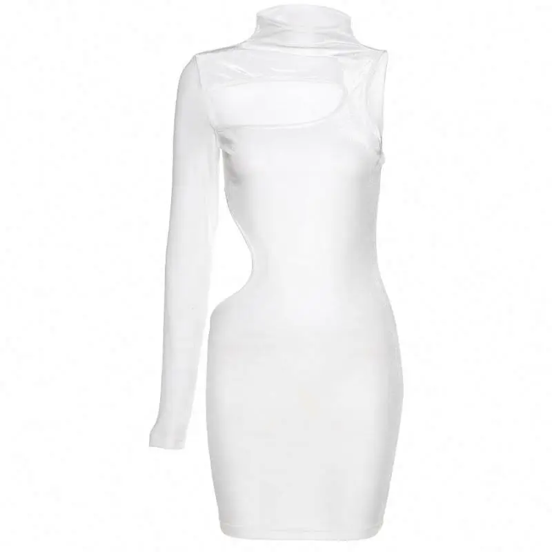 K20d10591 Sexy Slim Hollow Out Velvet Full Sleeve Bodycon Mini Dress Women Casual Dresses