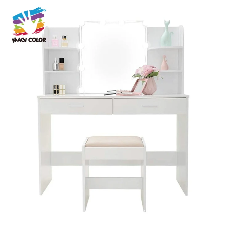 Новый дизайн, деревянный туалетный столик для девочек со светодиодной подсветкой, туалетный столик W08H173