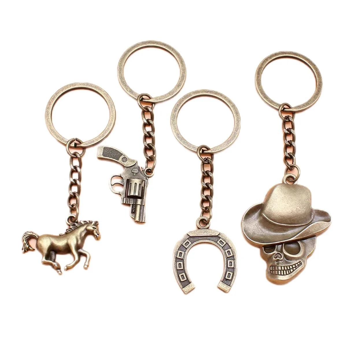 4 / set retro Western cowboy style keychain set Pistol horse shoes Cowboy skeleton steed keychain