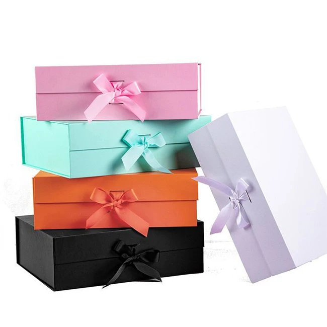 Custom logo Recyclable Luxury Folding gift Box Large package Magnetic cardboard folding gift box wrapped with ribbon