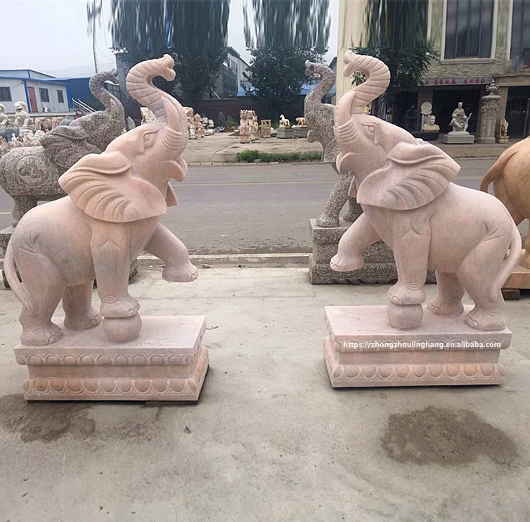 Outdoor Garden Sunset Red Marble Elephant Sculpture Statue