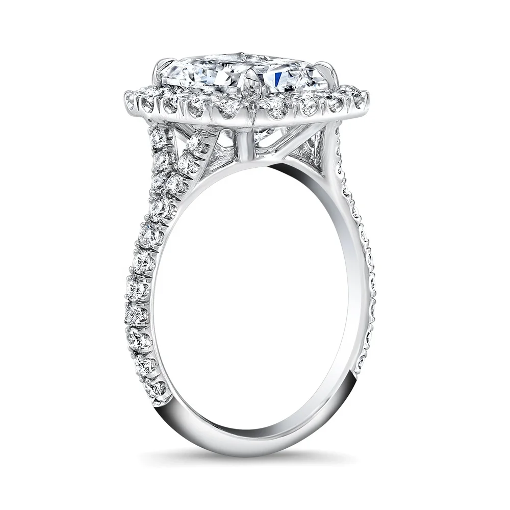 Radiant Cut Hand Setting Halo Pave Split Shank Diamond Engagement Ring Jewelry
