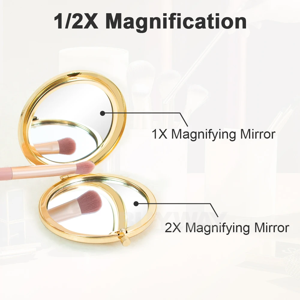 Folding Mini Portablerose Gold Travel Handheld Pocket  Custom Logo Foldable Led Light Cosmetic Makeup Hand Held Mirror