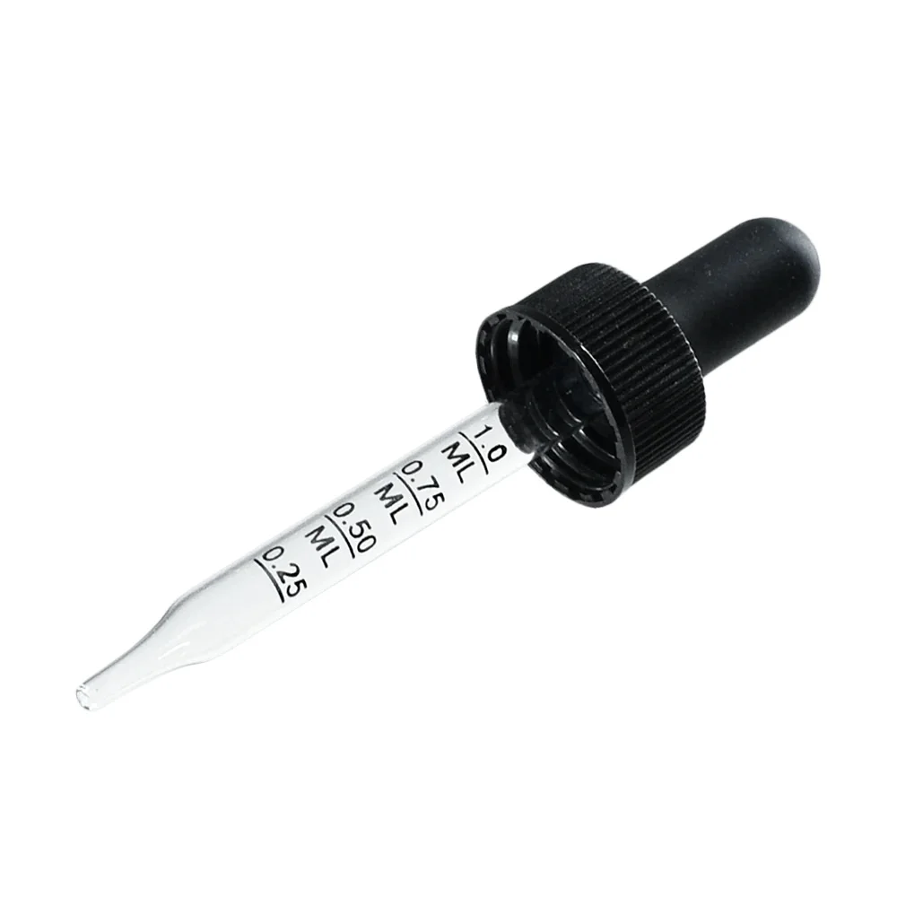 hot selling 1ml glass graduated pipette dropper with black rubber hat glass dropper pipette