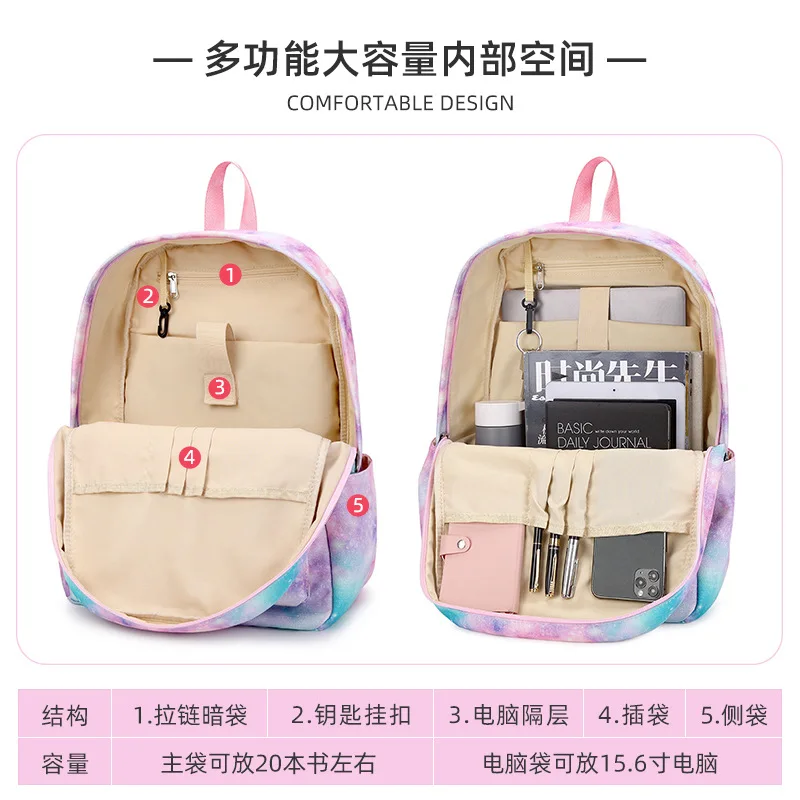 New printing Three pieces backpack set quality for girls waterproof book bags for school