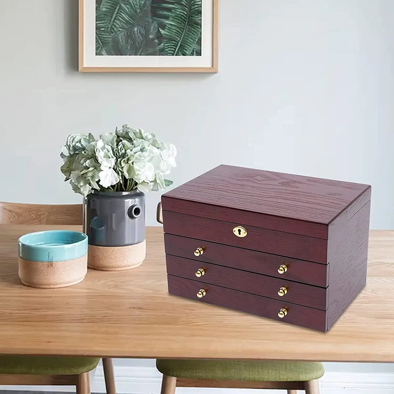 Деревянная шкатулка для ювелирных изделий винтажный органайзер хранения ожерелий и колец из массива дерева с зеркалом оптовая продажа