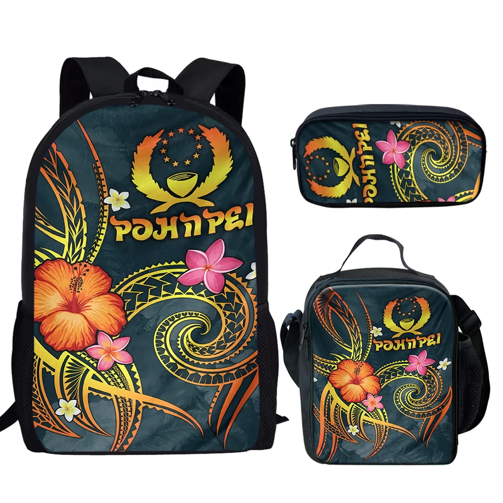 
2021 Latest Pohnpei Flag Print Set Custom Name/Logo School Bag&Lunch Bag&Pencil Case Set Cheap Price Wholesale And Dropshipping 