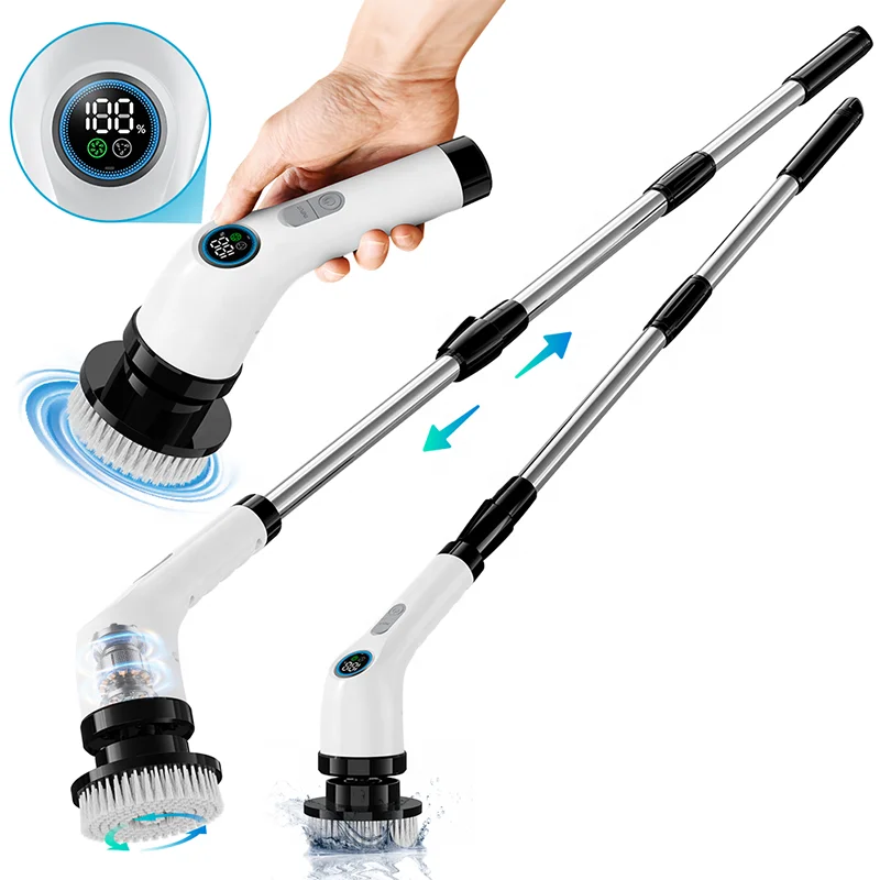 Dropshipping 7 in 1 Electric Cleaning Brush Bathroom Extension Handle Spin Scrubber Cordless Cleaning Brushes Bathroom Toilet