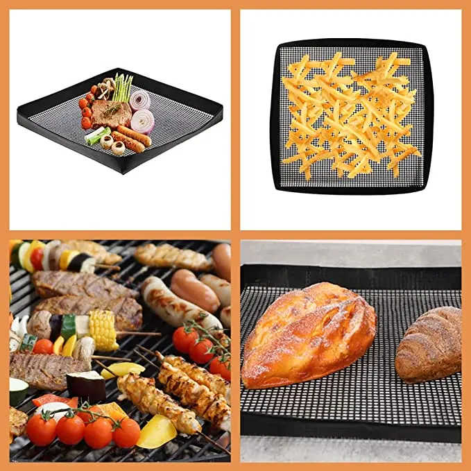 High-temperature  Grilling Mats for Barbecue,Crispy Basket, Meat Vegetable Grill Mesh BBQ Grill Mesh Tray for Grilling&Baking,