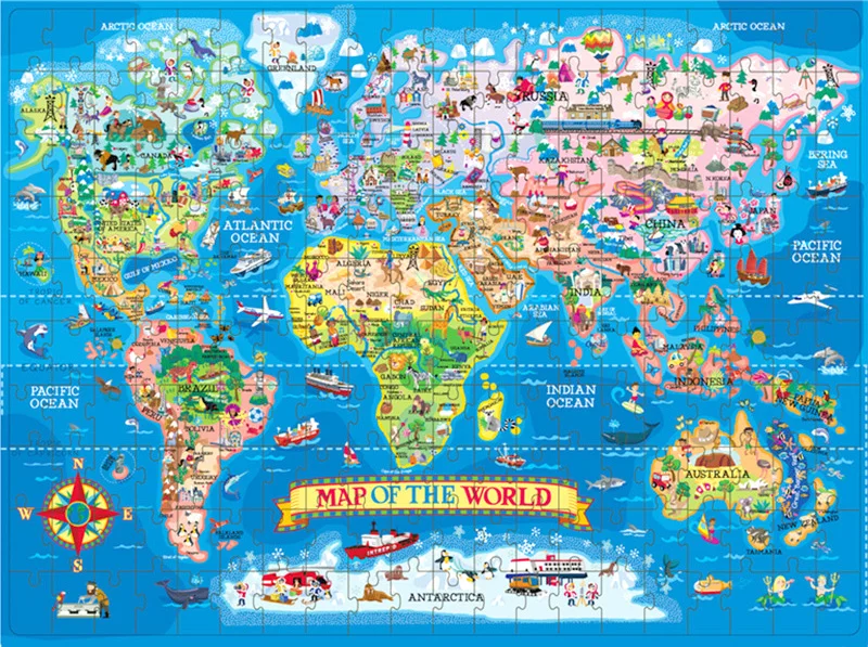wholesale Custom Educational Kid World and USA Map 200 Pieces Paper Jigsaw Puzzle