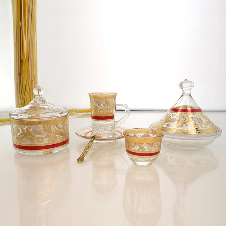 Оптовая продажа с фабрики красочные наклейки 28 шт. стеклянные кофейные чашки Арабский стиль чайные или кофейные чашки и блюдца и многослойные наборы сахарницы