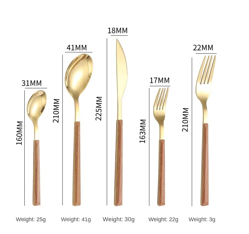 Flatware Spoon Fork Knife Stainless Steel Wooden Plating Handle Cutlery Set