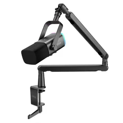 Fifine Ampligame USB XLR Dynamic Recording Mic Adjustable Aluminum Steel Boom Arm Microphone Wired RGB PC Gaming Microphone