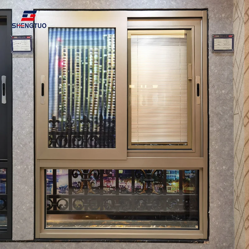 Thermal Break Aluminum Frame Integration Sliding Window Double Glass Latest Design 2.5-rails Aluminum Alloy Magnetic Screen 1.4