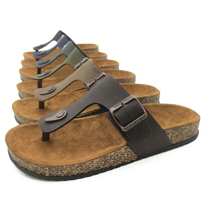 
Low Price Hot Sale Non-Slip Flip Flops With Metal Buckle Cork Sole Square Buckle Two-Character Travel Shoes 