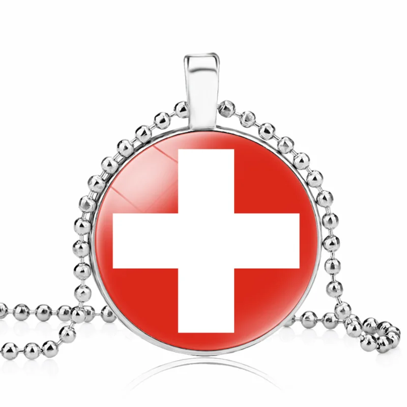 britain Flag Design Glass Dome Pendant Trays Bezel Setting Necklace Country Flag Chain Necklace