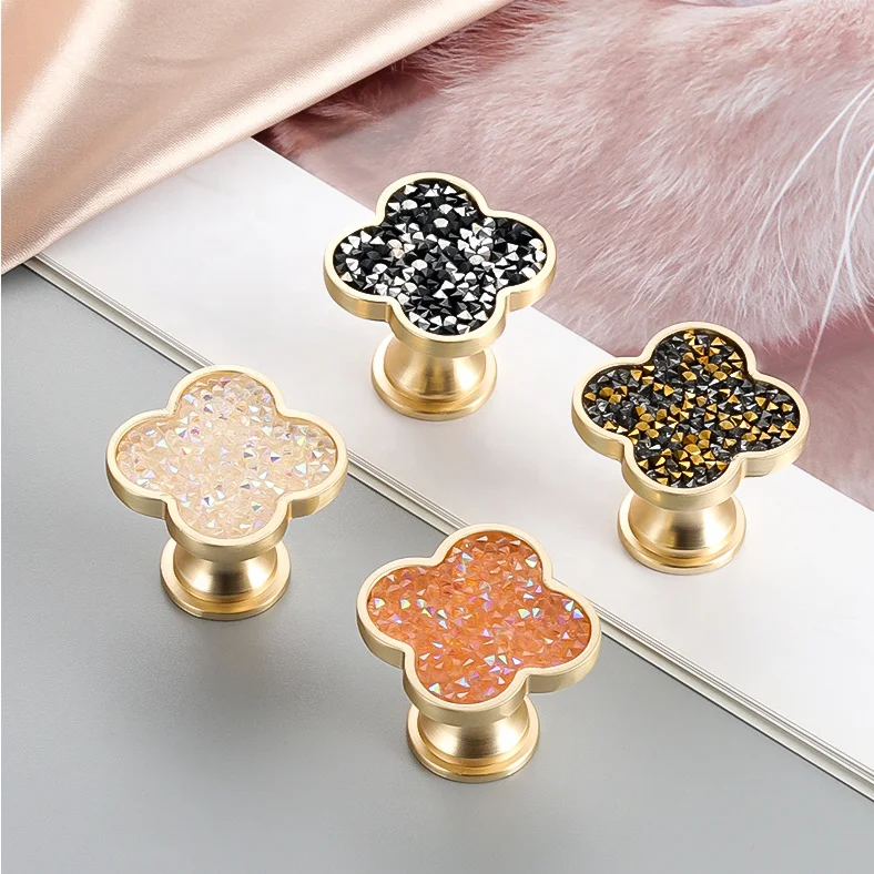 Furniture Cabinet Zinc Alloy Four Leaf Clover Dresser Drawer Knobs Handles