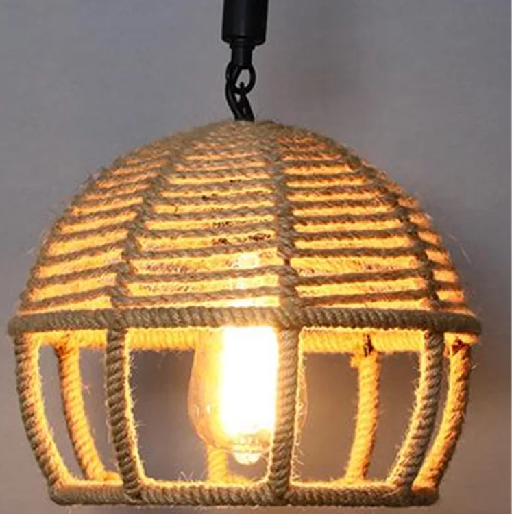 Ancient European retro style linen lamp bar restaurant metal hemp rope chandelier