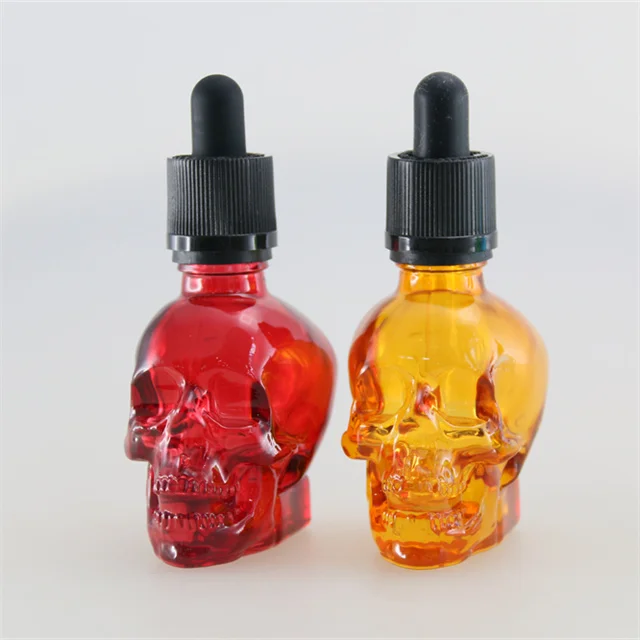 Customized skull head glass dropper bottle 30ml 100ml glass bottle with skull