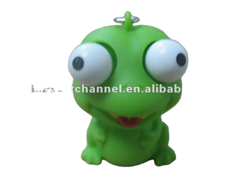 Green eye popper frog shaped keychain, Children toy popular 3d soft pvc keychains