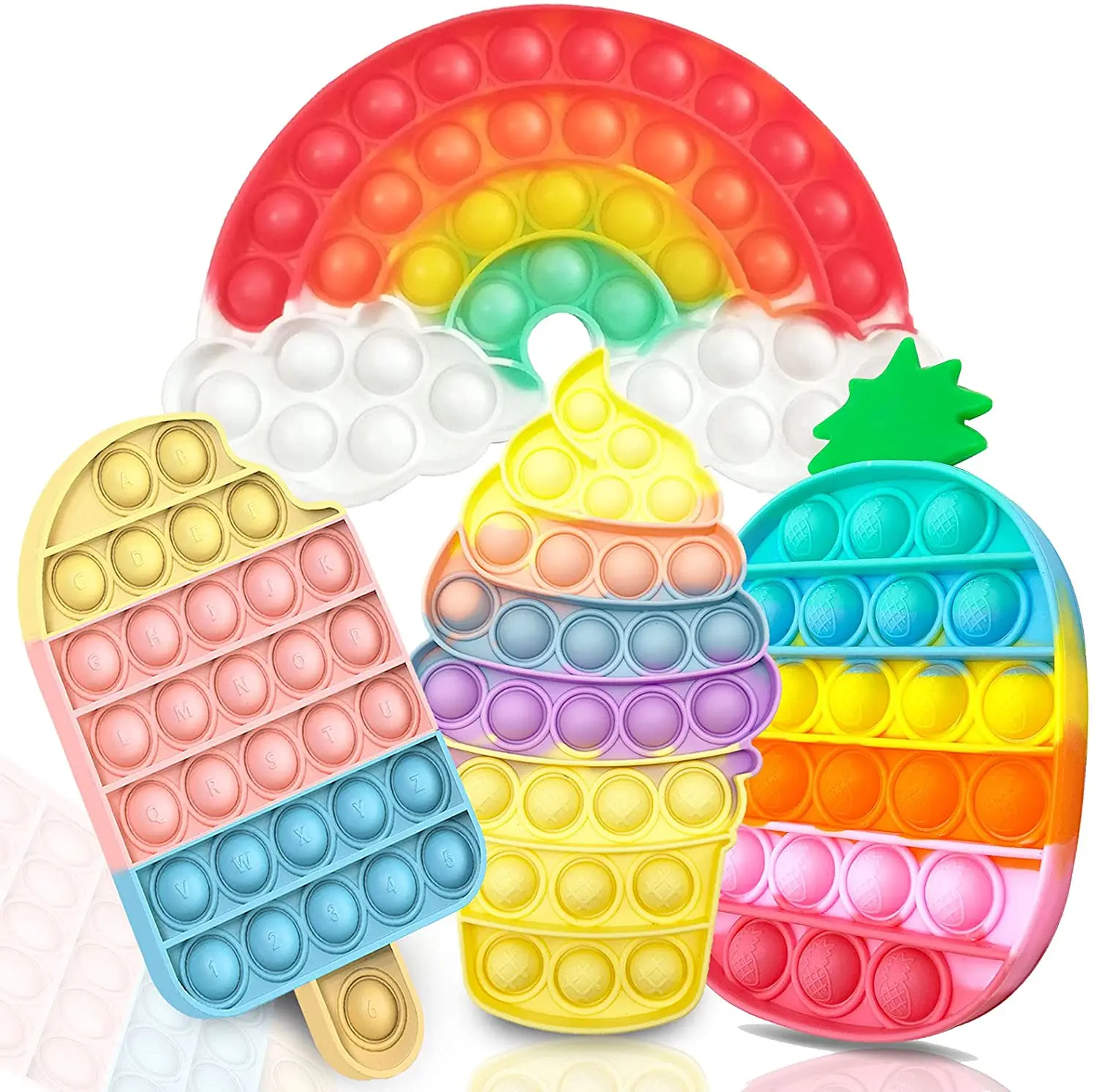 Wholesale Multiple Designs Rainbow Relieve Stress Kid Push Pop Bubble Fidget Toy