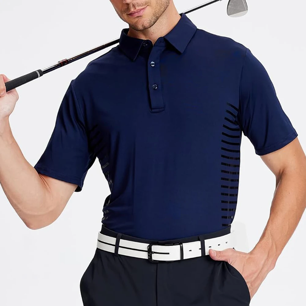 Custom Embroidery Logo Slim Fit Sport Men polo T Shirt High Quality Quick Dry Striped Golf Polo Shirt without pocket