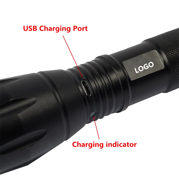 Customized LOGO Wholesale Promotion 10W xml t6 Rechargeable Mini Flashlight USB Torch for Self defense