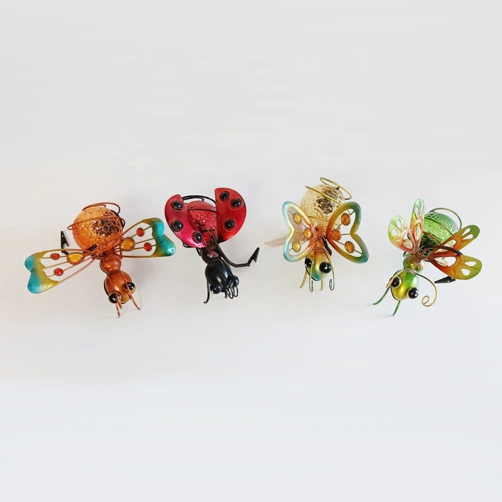hanging metal insects solar light lawn home garden decor