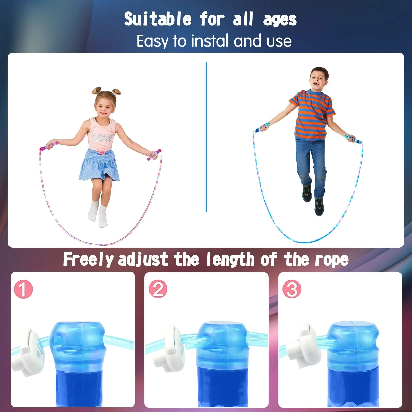 Multiple Colors Adjustable Luminous Colorful Skipping Ropes Fitness Exercise LED Jump Rope for Kids