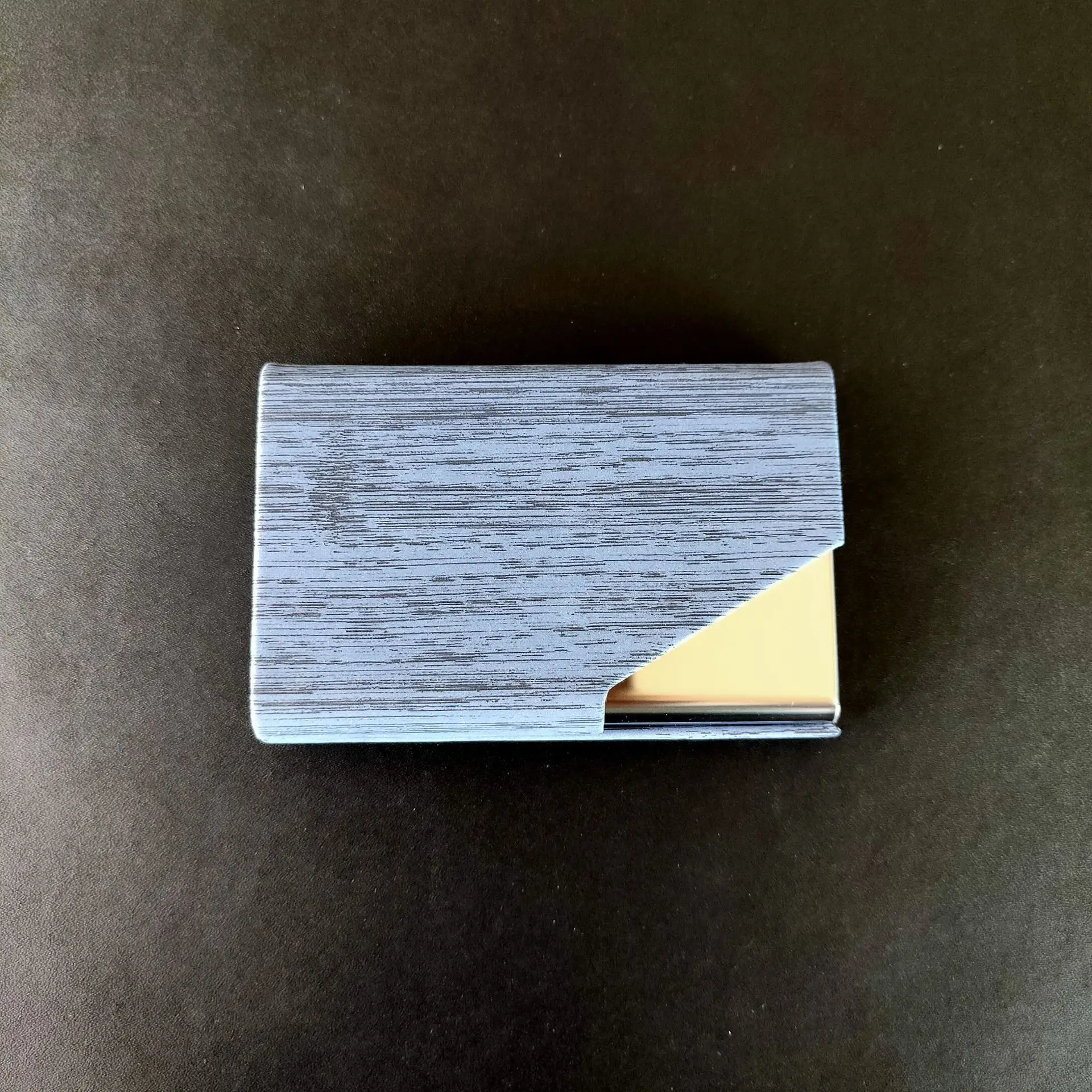 Fashion wood grain business card box PU stainless steel business card holder for men and women supplied by manufacturers