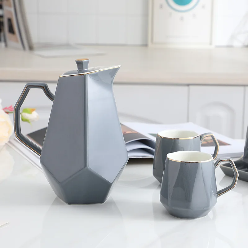 MAIMAI Home hotel restaurant use luxury gold rim afternoon tea pot tea cups set turkish green ceramic tea set