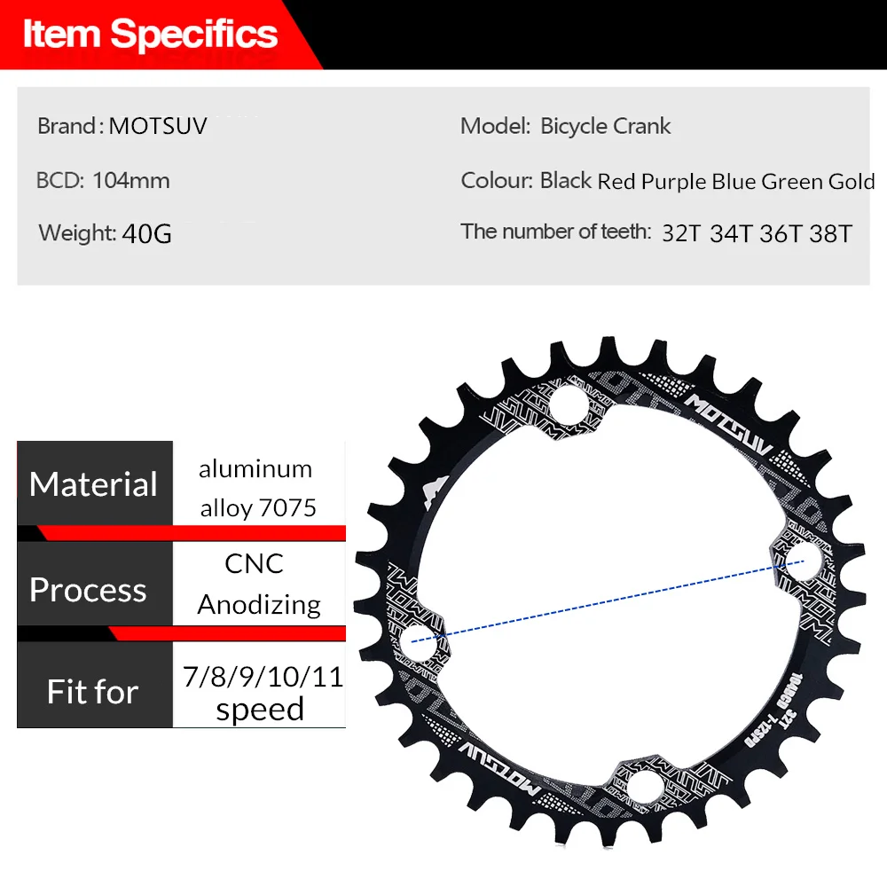 MOTSUV Round Narrow Wide Chain Wheel  MTB Mountain bike bicycle 104 BCD 32T 34T 36T 38T crankset Tooth plate Parts