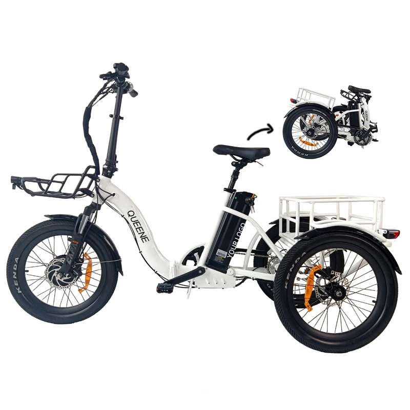 New Style Long Range Front Drive 48V 500W Battery Powered Electric Pedal Tricycle Electric 20inch Cargo Bike