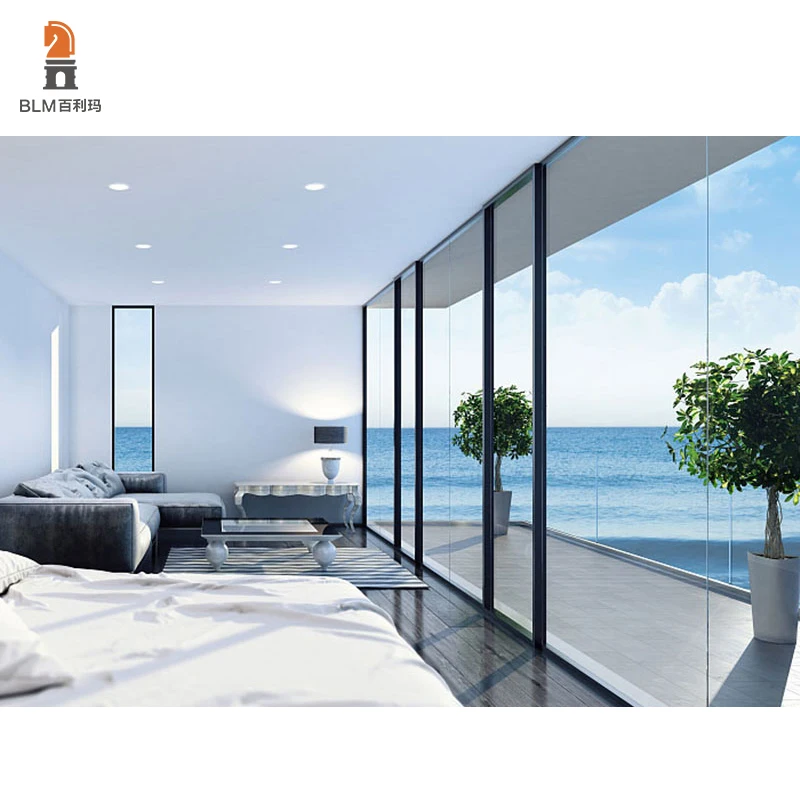 Minimalist Design Residential System Double Glass Trackless Luxury Aluminum Doors  Windproof aluminum sliding door