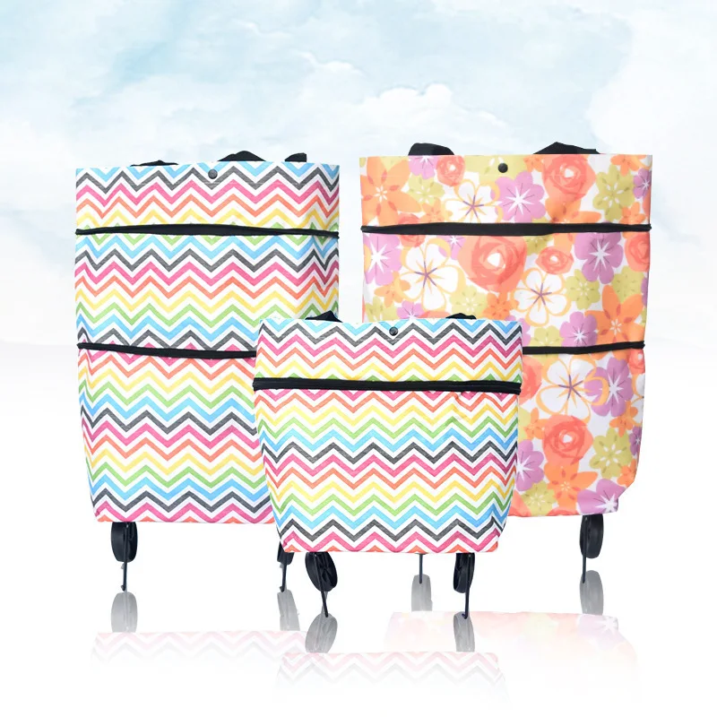 Factory Wholesale Household Fashionable Portable Foldable Shopping Bags Large Capacity Trolley Bag With Wheels