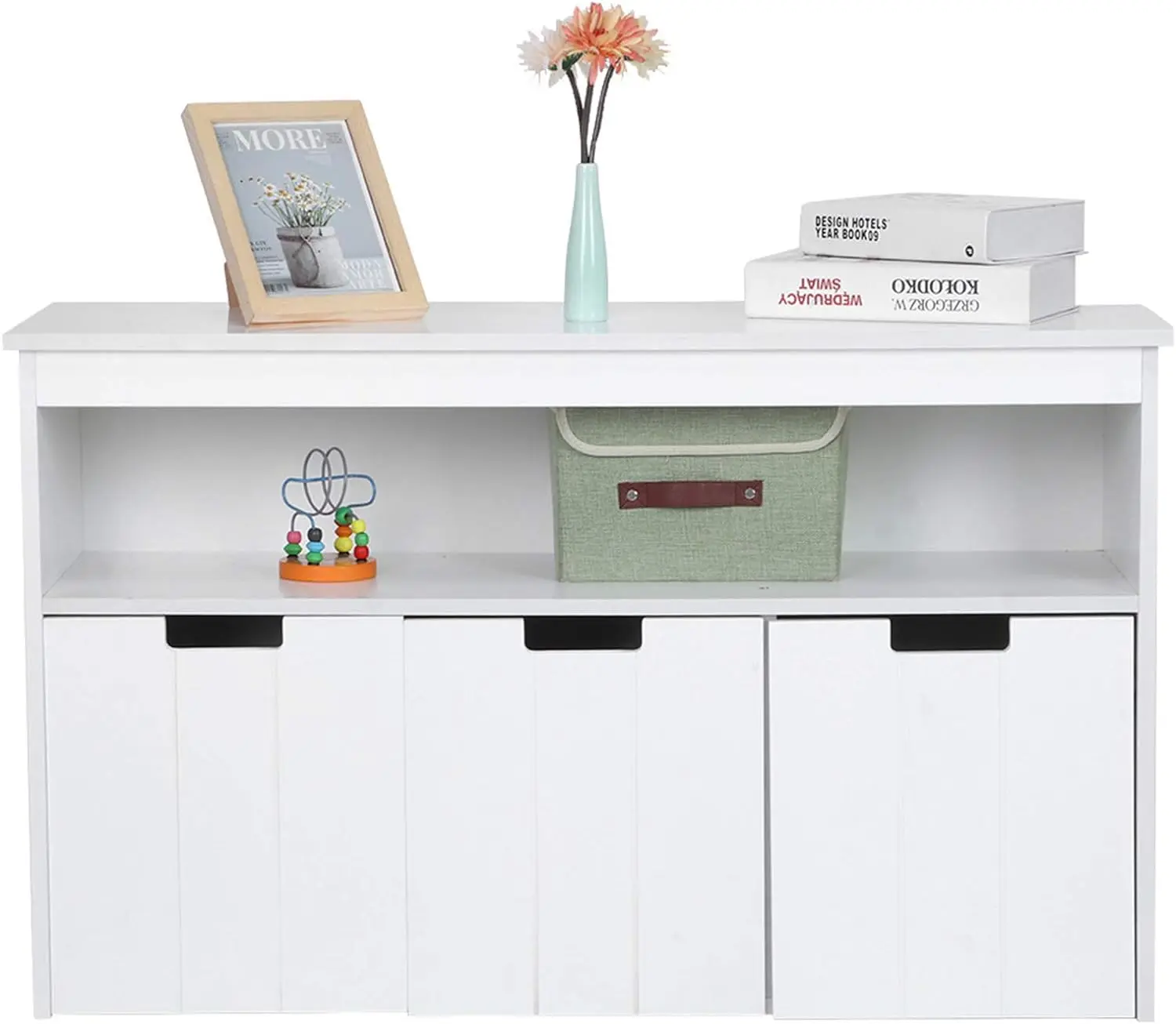 Modern Style Children Toy Storage Cabinets White Kids Bookcase Book Shelf With 3 Doors For Kid Bedroom Living Room